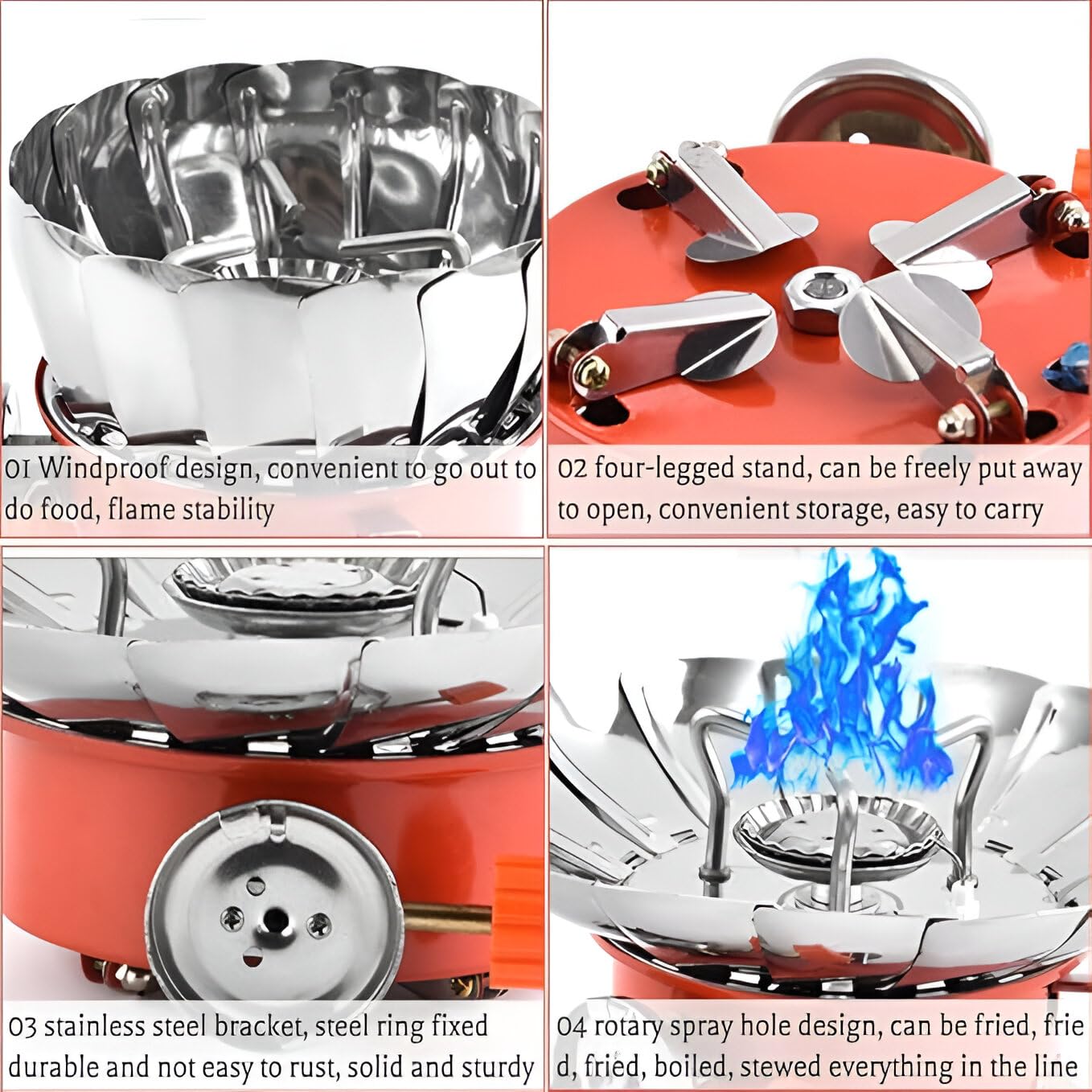 Windproof Gas Stove Burner, Portable Stainless Steel Mini Camping Stove for Outdoor Cooking, Hiking, Picnic, Trekking, Backpacking Lotus Shape Compact Butane Gas Stove