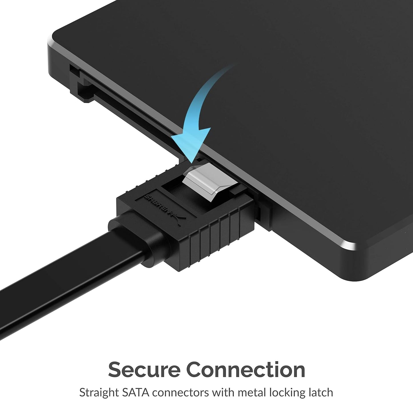 Torpedo SATA Cable III 6Gbps HDD SDD Data Cable with Locking Latch 16 inches Compatible for SATA HDD, SSD, CD Driver, CD Writer Straight