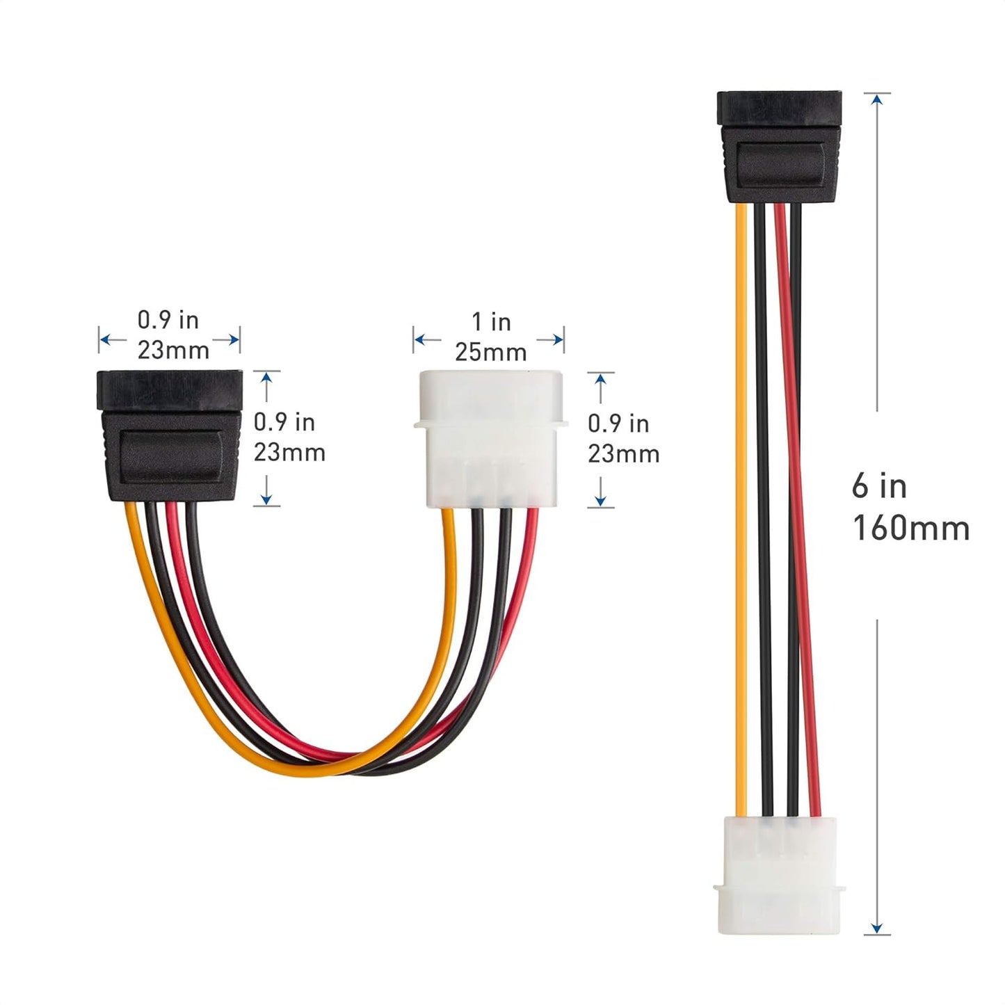 Torpedo 15cm 4 Pin Molex to SATA Power Cable Adapter for Internal Hard Disk Drive, HDD, SSD & DVD Writer Pack 1