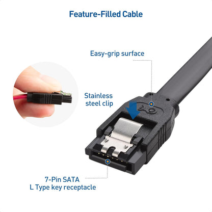 Torpedo SATA Cable III 6Gbps Straight HDD SDD Data Cable with Locking Latch 16 inches Compatible for SATA HDD, SSD, CD Driver, CD Writer