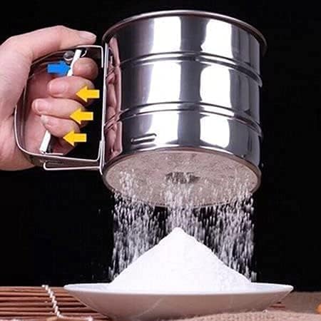 Flour Sifter-Atta chhani Hand Press Design Stainless Steel Flour Atta Chalni Sifter Corrosion Resistant Large Capacity Flour Sieve Cup for Sugar Flour and Coffee Powder