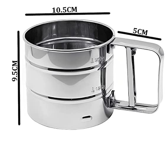 Flour Sifter-Atta chhani Hand Press Design Stainless Steel Flour Atta Chalni Sifter Corrosion Resistant Large Capacity Flour Sieve Cup for Sugar Flour and Coffee Powder