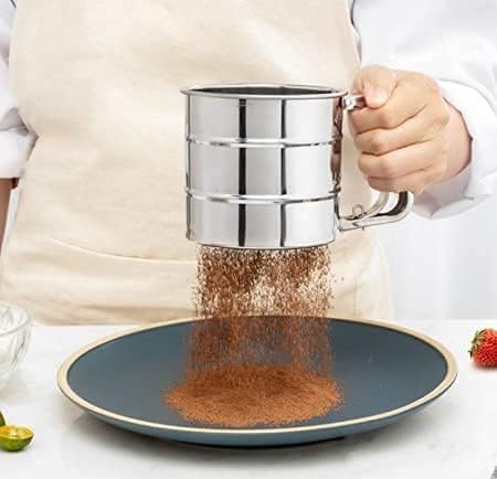 Flour Sifter-Atta chhani Hand Press Design Stainless Steel Flour Atta Chalni Sifter Corrosion Resistant Large Capacity Flour Sieve Cup for Sugar Flour and Coffee Powder