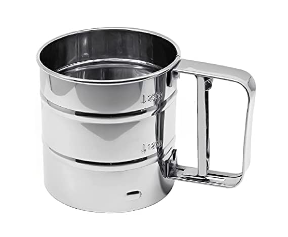 Flour Sifter-Atta chhani Hand Press Design Stainless Steel Flour Atta Chalni Sifter Corrosion Resistant Large Capacity Flour Sieve Cup for Sugar Flour and Coffee Powder