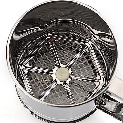 Flour Sifter-Atta chhani Hand Press Design Stainless Steel Flour Atta Chalni Sifter Corrosion Resistant Large Capacity Flour Sieve Cup for Sugar Flour and Coffee Powder