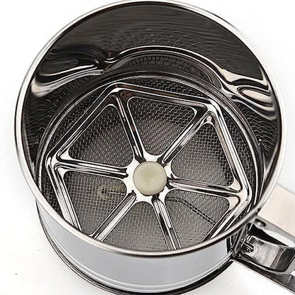 Flour Sifter-Atta chhani Hand Press Design Stainless Steel Flour Atta Chalni Sifter Corrosion Resistant Large Capacity Flour Sieve Cup for Sugar Flour and Coffee Powder