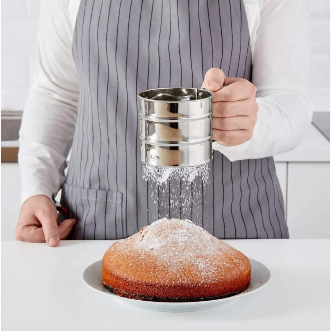 Flour Sifter-Atta chhani Hand Press Design Stainless Steel Flour Atta Chalni Sifter Corrosion Resistant Large Capacity Flour Sieve Cup for Sugar Flour and Coffee Powder