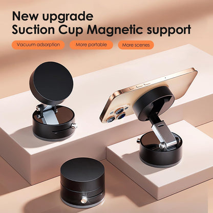 Magnetic Phone Holder Hands Free, Foldable Suction Mount, Strong Grip for Mirror, Shower, Gym, Car, Kitchen and Universal Magnetic Phone Stand - Black
