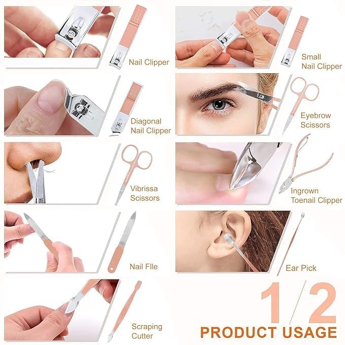 16 IN 1 Manicure Set, Stainless Steel Professional Manicure Set Nail Cutter For Women Nail Scissors Luxury Grooming Kit Manicure Pedicure Kit For Women