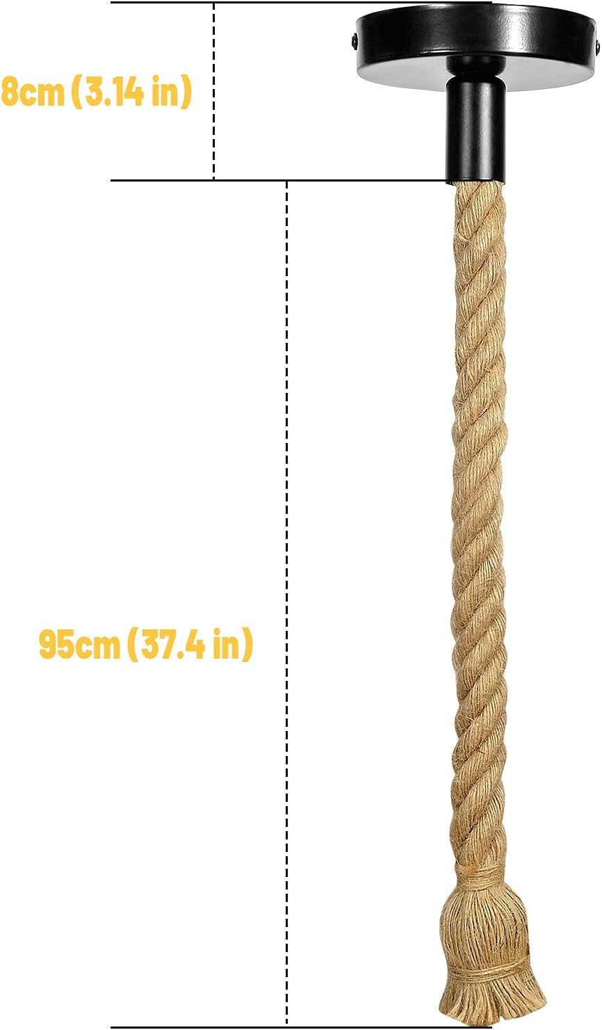 E27 Holder Jute Rope Pendant Light Hanging Light Vintage Look Ceiling Mount Soft Jute for Easy Knot (Brown, 1Meter) Pack of 1