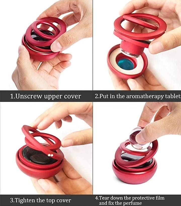Solar Power Rotating Design Alloy Body Car Interior Decoration Air Freshener Aromatherapy Perfume, with Organic Fragrance