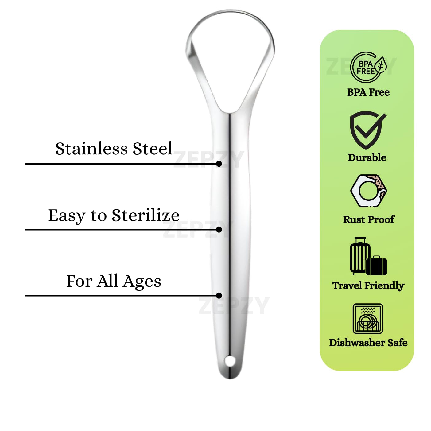 Tongue Cleaner for Men, Women & Kids, Tongue Scraper Stainless Steel, Removes Bacteria, Fights Bad Breath & Improves Taste, BPA-Free Oral Health Care Tool, Easy & Safe to Use Pack of 2