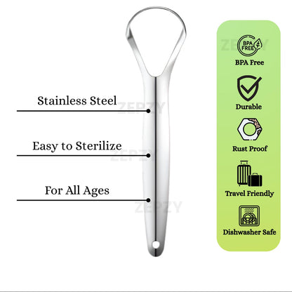Tongue Cleaner for Men, Women & Kids, Tongue Scraper Stainless Steel, Removes Bacteria, Fights Bad Breath & Improves Taste, BPA-Free Oral Health Care Tool, Easy & Safe to Use Pack of 2