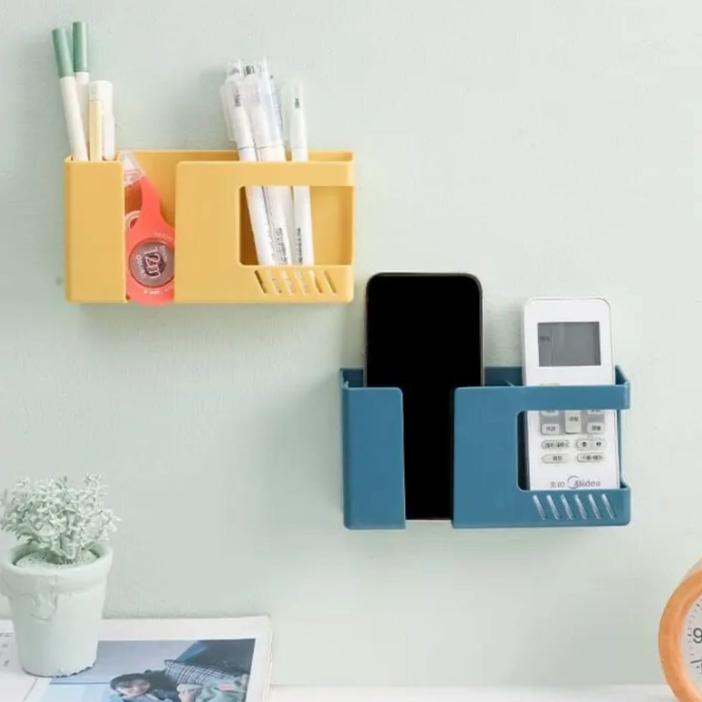 Torpedo Wall Mount Mobile Holder, Storage Case for AC TV Remote, Mobile Stand for Wall Bedside Fixed Rack, Bedroom, Office Accessories Yellow