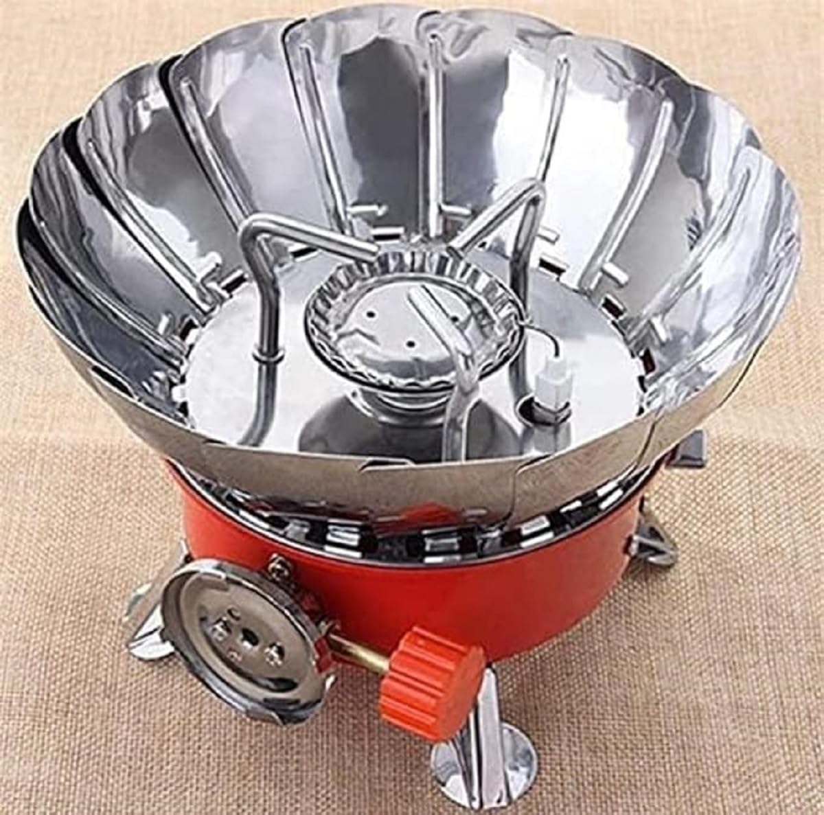 Windproof Gas Stove Burner, Portable Stainless Steel Mini Camping Stove for Outdoor Cooking, Hiking, Picnic, Trekking, Backpacking Lotus Shape Compact Butane Gas Stove