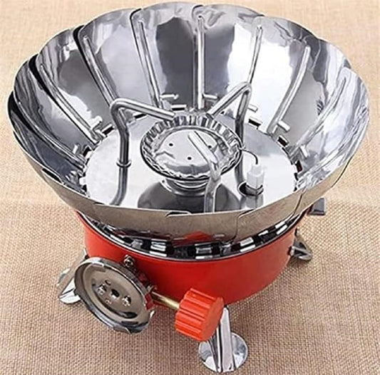 Windproof Gas Stove Burner, Portable Stainless Steel Mini Camping Stove for Outdoor Cooking, Hiking, Picnic, Trekking, Backpacking Lotus Shape Compact Butane Gas Stove