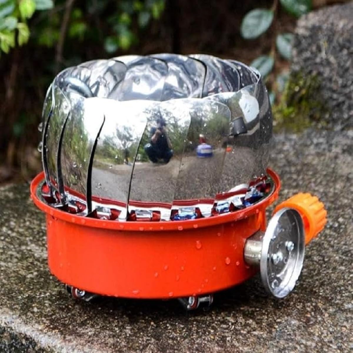 Windproof Gas Stove Burner, Portable Stainless Steel Mini Camping Stove for Outdoor Cooking, Hiking, Picnic, Trekking, Backpacking Lotus Shape Compact Butane Gas Stove