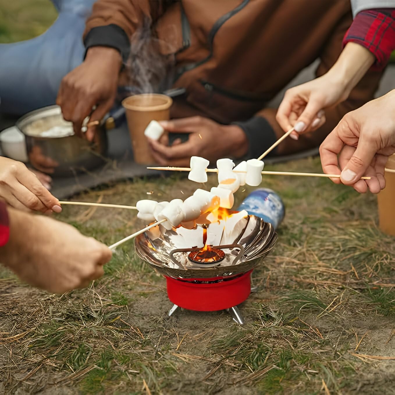 Windproof Gas Stove Burner, Portable Stainless Steel Mini Camping Stove for Outdoor Cooking, Hiking, Picnic, Trekking, Backpacking Lotus Shape Compact Butane Gas Stove