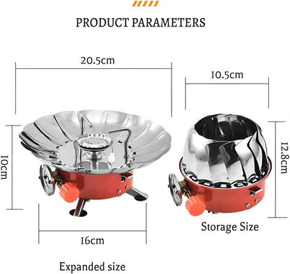 Windproof Gas Stove Burner, Portable Stainless Steel Mini Camping Stove for Outdoor Cooking, Hiking, Picnic, Trekking, Backpacking Lotus Shape Compact Butane Gas Stove